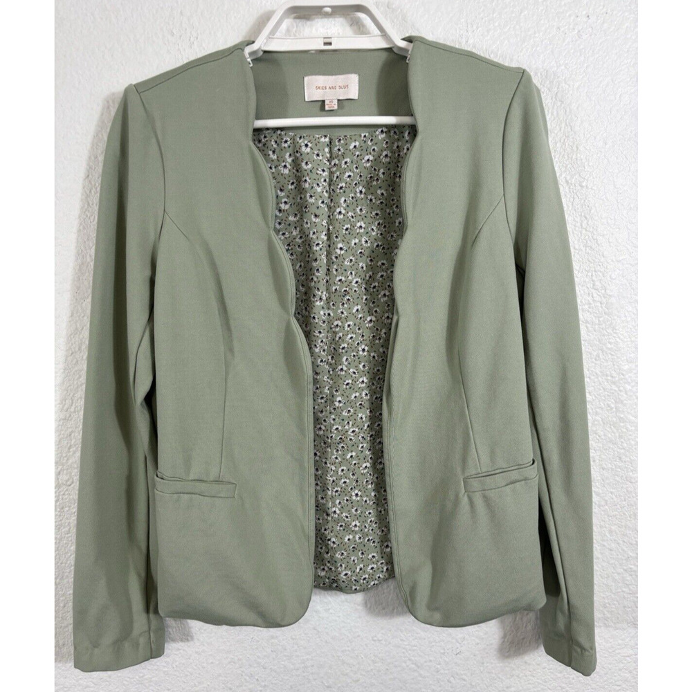 Skies Are Blue‎ Blazer Womens XS Sage Green Scalloped Open Front Rayon Blend